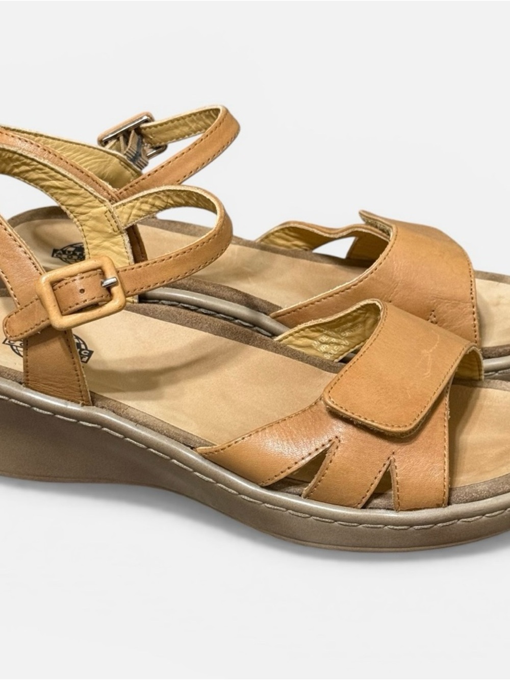 The Walking Company Leather Wedge Sandals Brown EU 38 Comfort Arch Support
